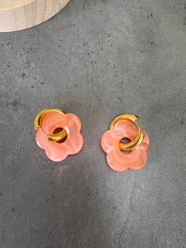 Boucles d’oreilles fleurs corail (grande)