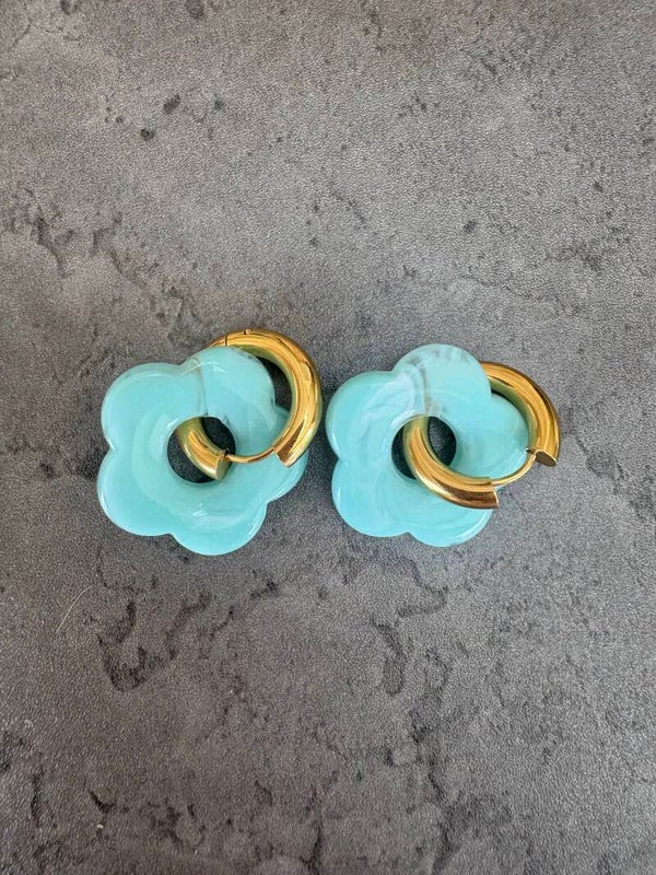 Boucles d’oreilles fleur turquoise (grosse)