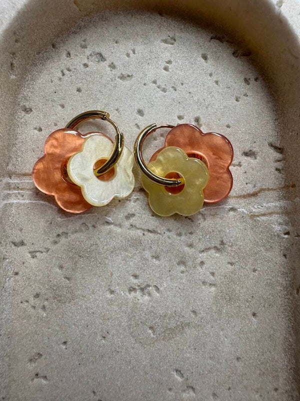 Boucles d’oreilles fleurs doubles terracotta