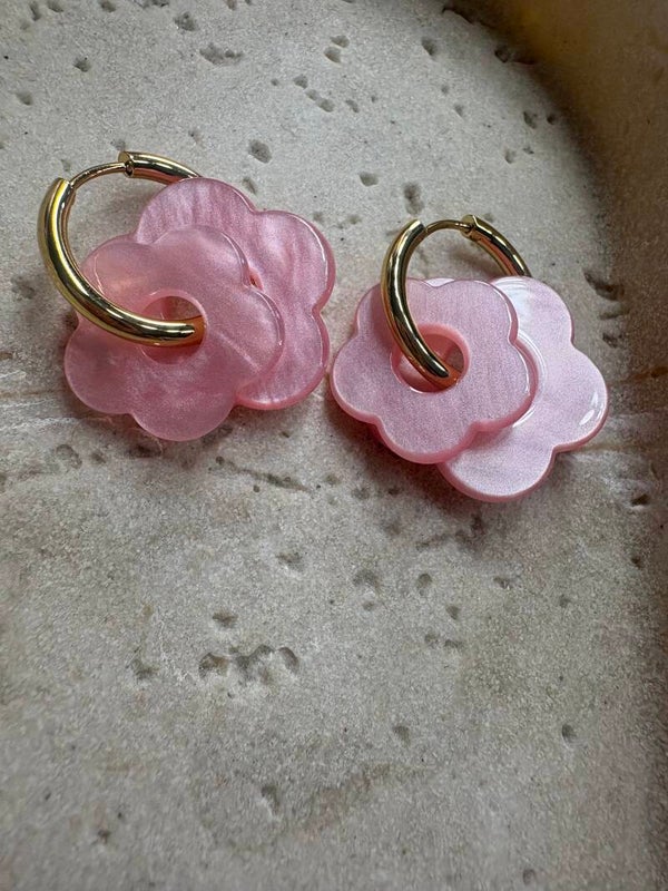 Boucles d’oreilles fleurs doubles roses