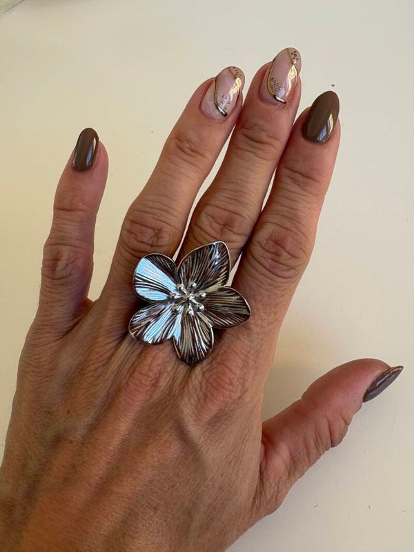Bague fleur argent