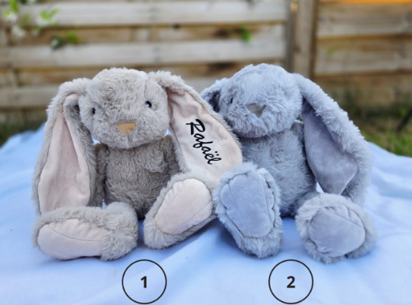 Doudou Lapin Beige Personnalisé avec Prénom – Cadeau Naissance