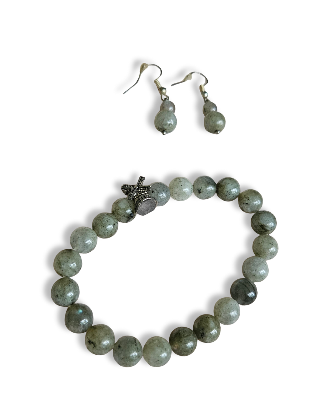 Zestaw biżuterii z labradorytem – bransoletka + kolczyki (9 mm)