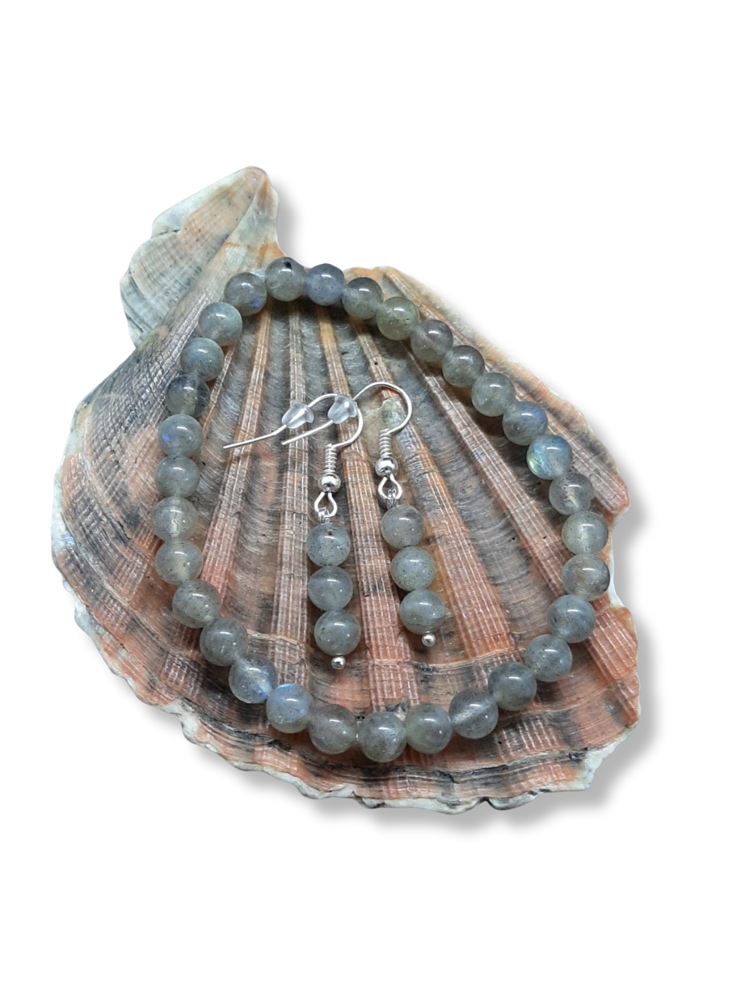 Zestaw biżuterii z labradorytem – bransoletka + kolczyki (6 mm)