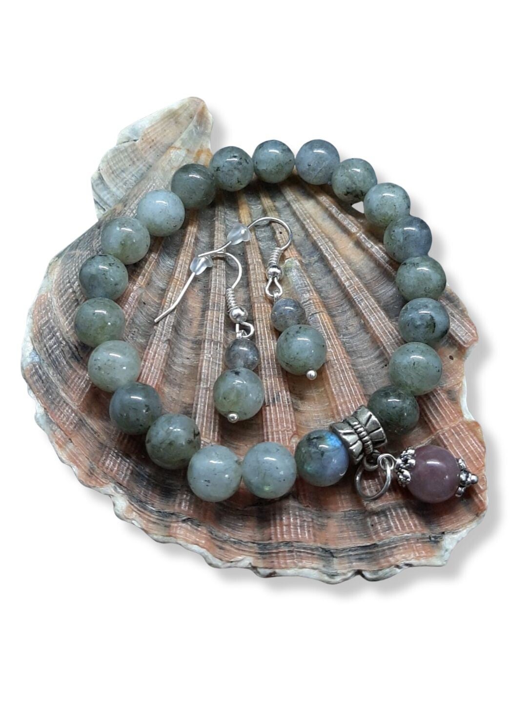 Zestaw biżuterii z labradorytem – bransoletka i kolczyki z koralików 9 mm