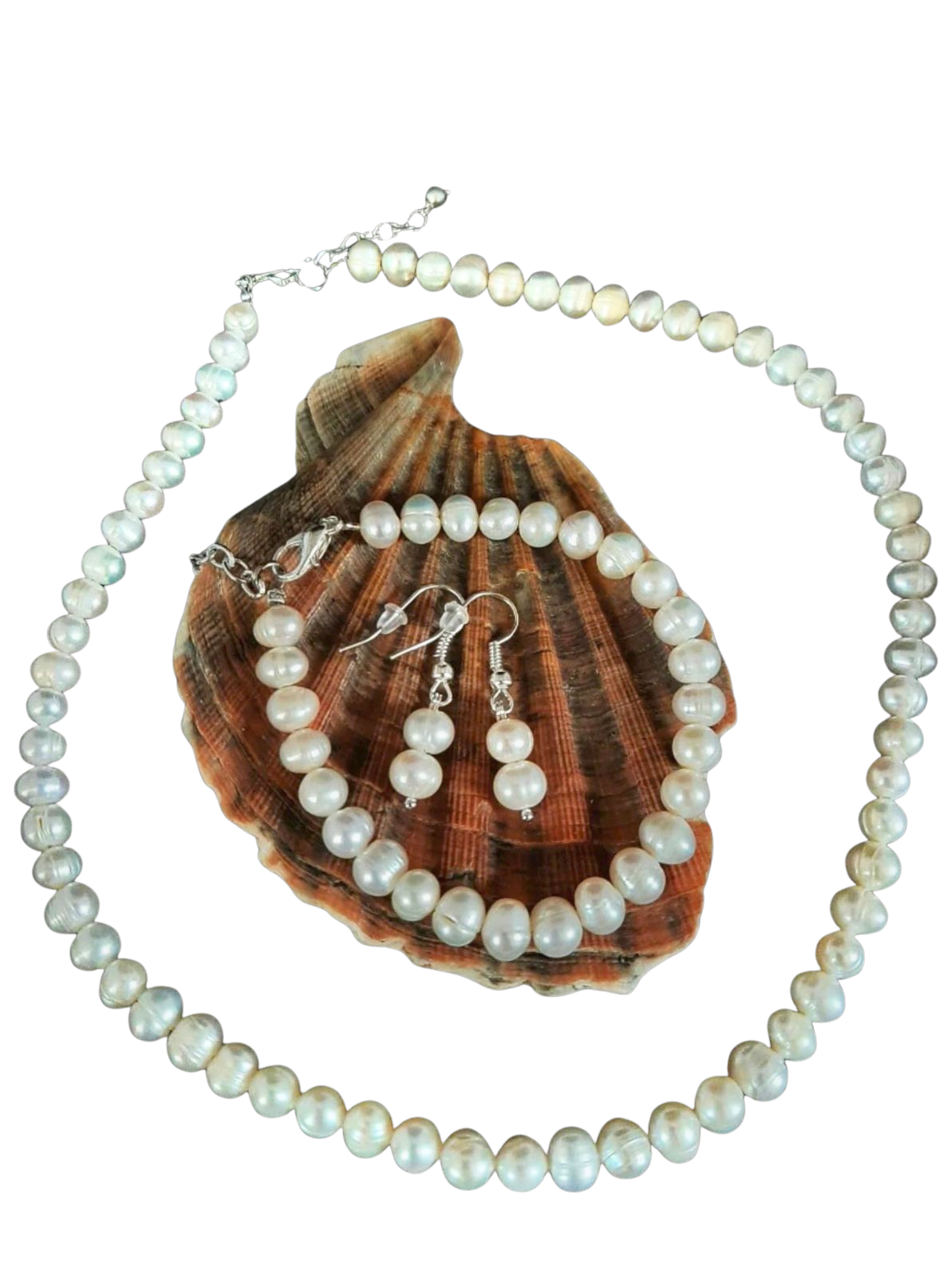 Zestaw biżuterii z naturalnych białych pereł słodkowodnych, 6-7mm