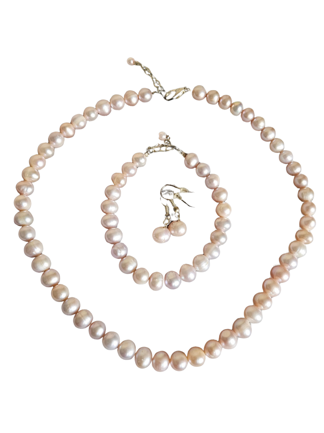 Zestaw biżuterii z naturalnych różowych pereł słodkowodnych, 8–9 mm