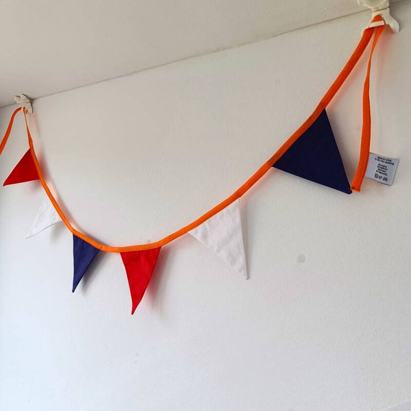 Vlaggenlijn mini 1,5 meter rood-wit-blauw Koningsdag/ Nederland