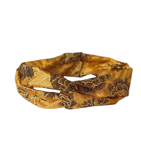Bandana haarband met draad batik geel met zwart en gouden details