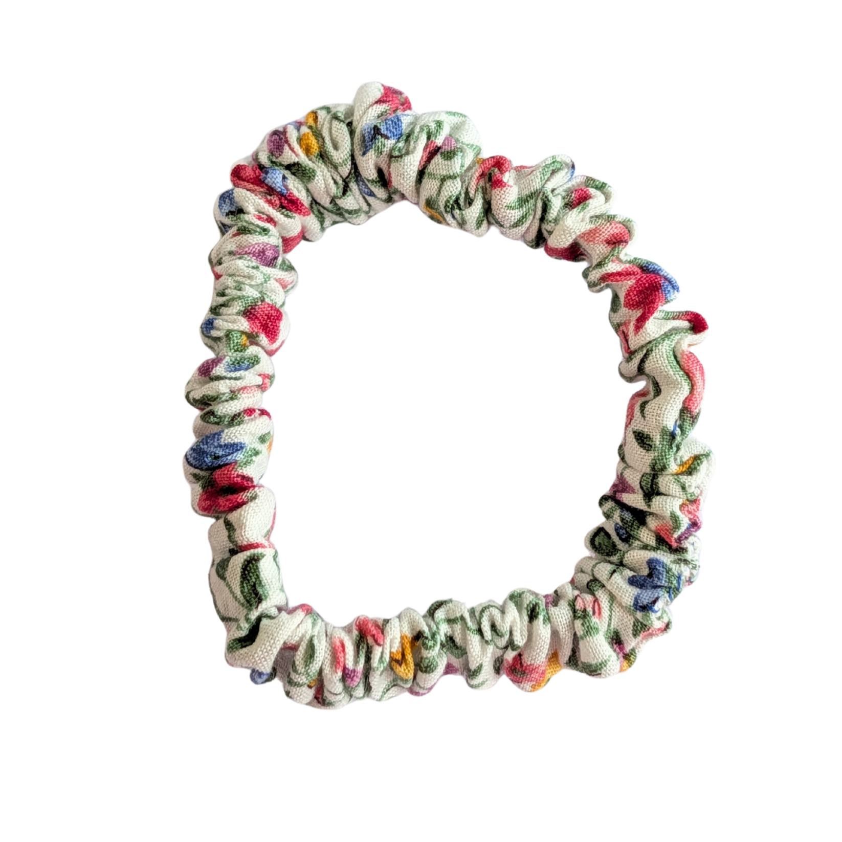 Mini scrunchie wit met bloementjes