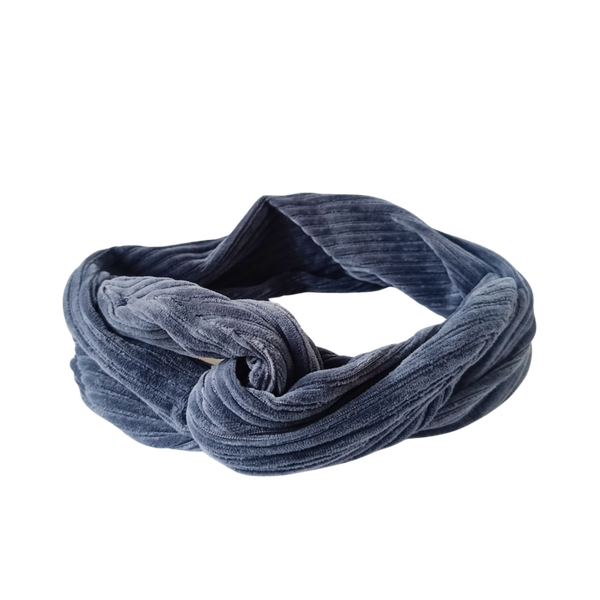 Bandana haarband blauw grijs rib velours