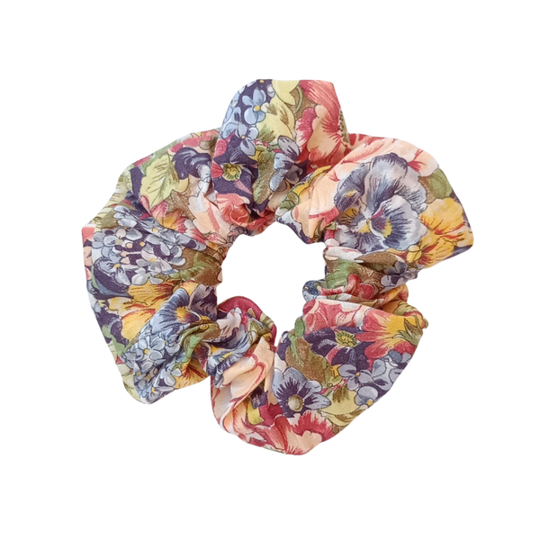 Scrunchie met bloemenprint roze, geel paars