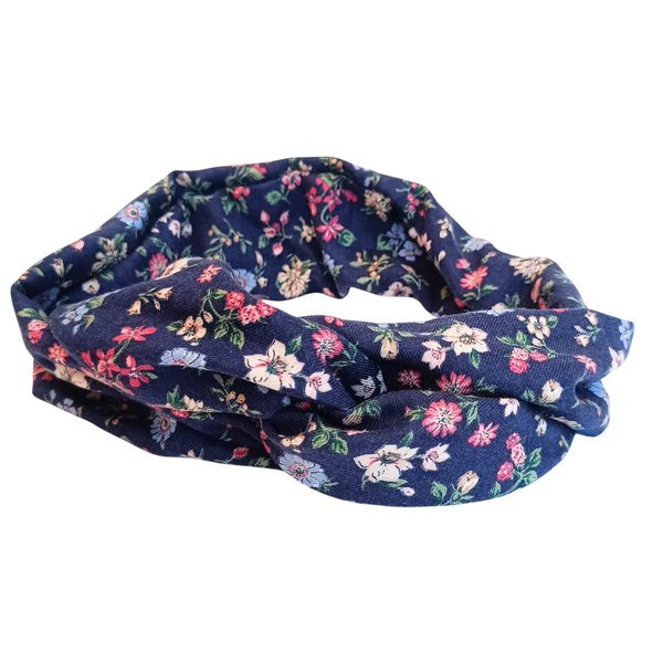 Bandana haarband donkerblauw bloemen