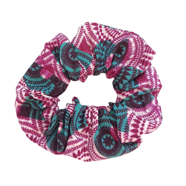 Batik scrunchie paars turquoise wit