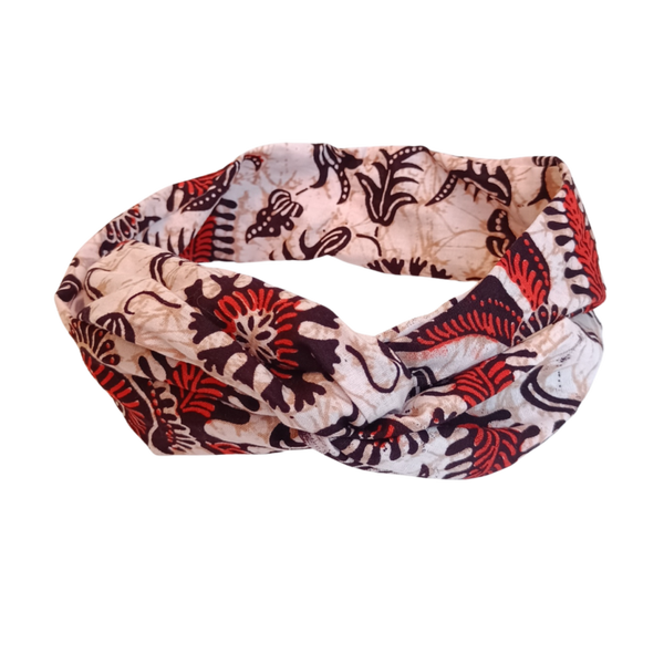 Bandana haarband met draad batik bordeaux rood bruin wit