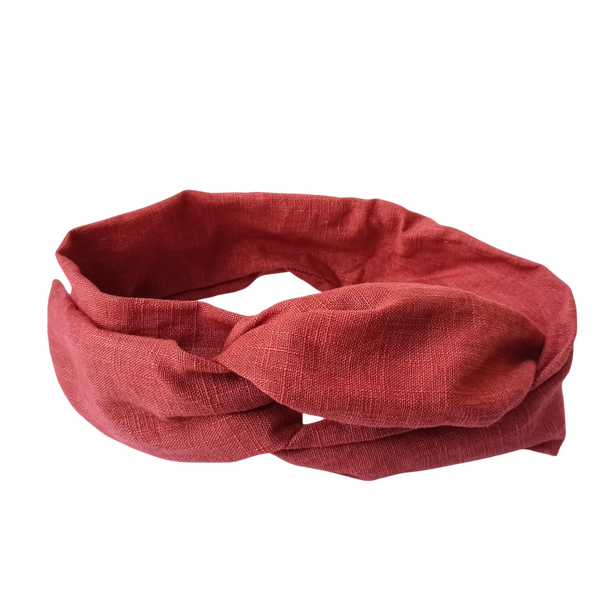 Bandana haarband met draad linnen terracotta oranje
