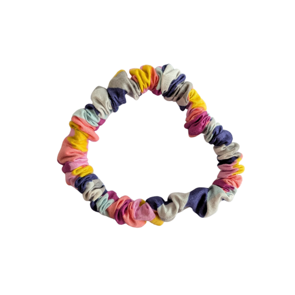 Mini scrunchie vrolijk veelkleurig geel roze blauw wit