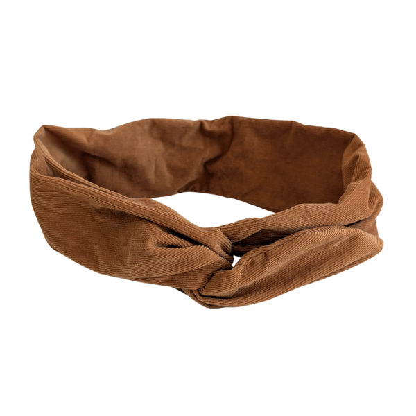 Bandana haarband caramel bruin babyrib stof