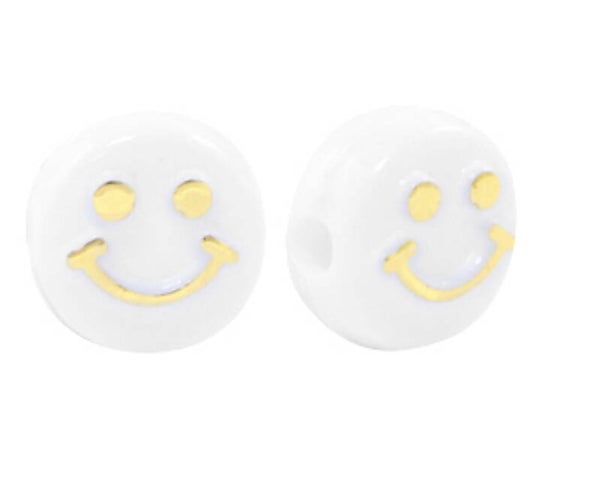 Acryl letterkralen smiley white - gold