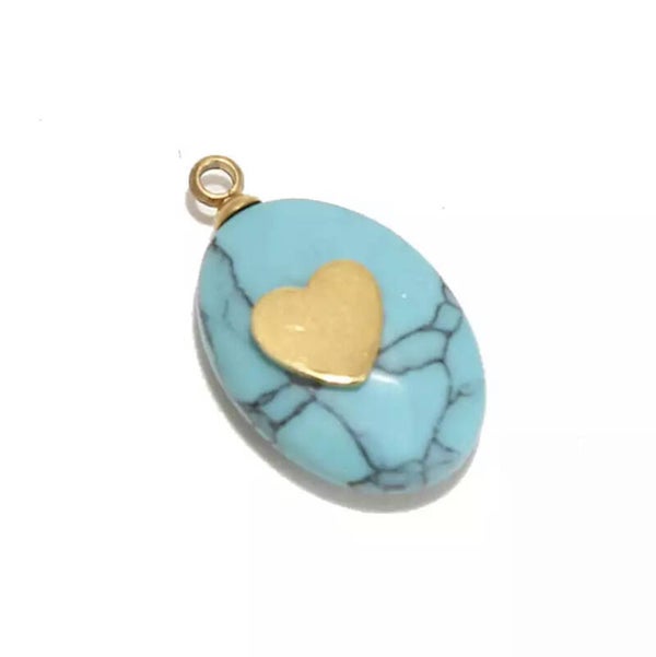 Natuursteen & stainless steel hanger. Jade turquoise Heart Gold