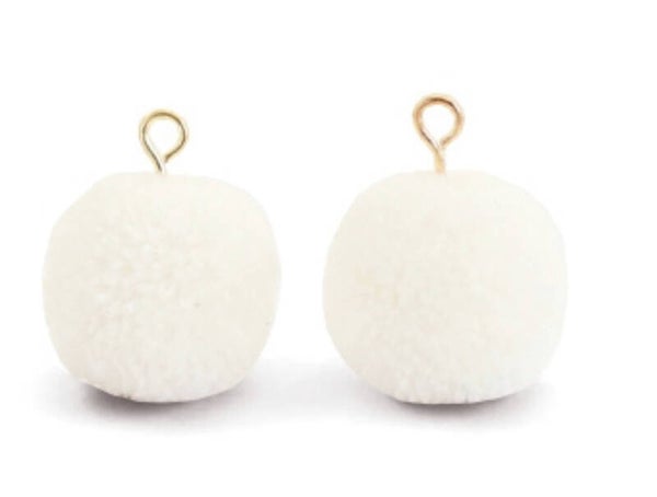 Bedels pompom met oog 15mm Floral white-gold