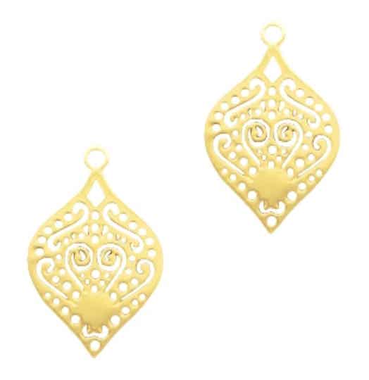 Bohemian hanger druppelvorm goud 24x15mm
