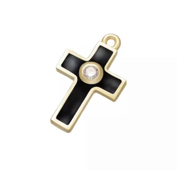 Zirkonia bedel kruis zwart / goud