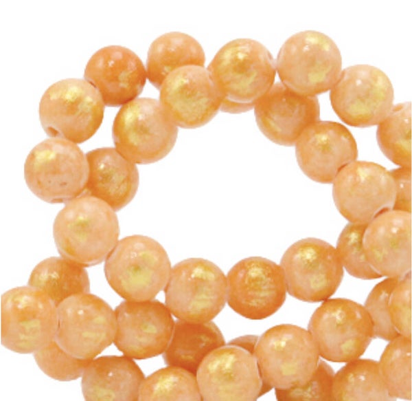 6mm natuursteen kralen Jade orange - Gold