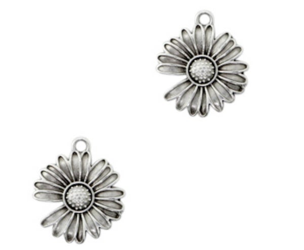 DQ metaal bedel Daisy antiek zilver