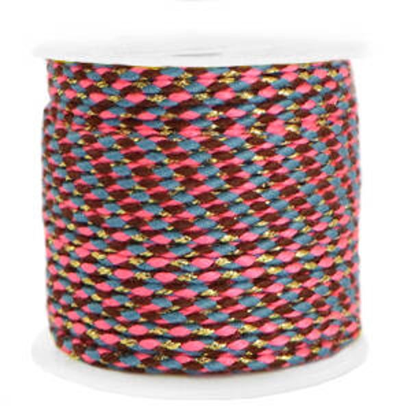Trendy koord gevlochten 2mm Gold - Neon pink Blue