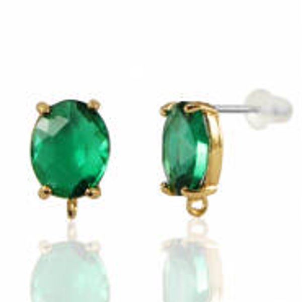 OORSTEKERS VAN CRYSTAL GLASS MET OOGJE GREEN-GOLD OVAAL