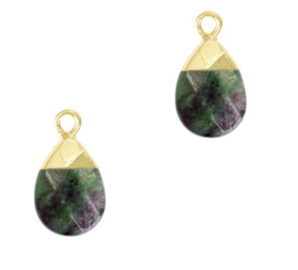 Natuursteen hanger dark green - marble Gold