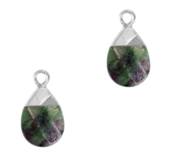 Natuursteen hanger Dark green marble - silver 18x10mm