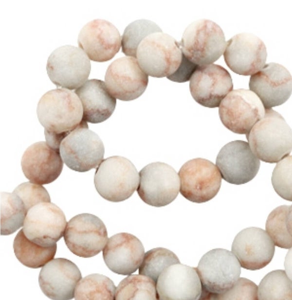 6mm natuursteen kralen net stone mat multicolor rose grey