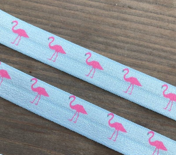 Elastisch ibiza lint flamingo pink / blue 