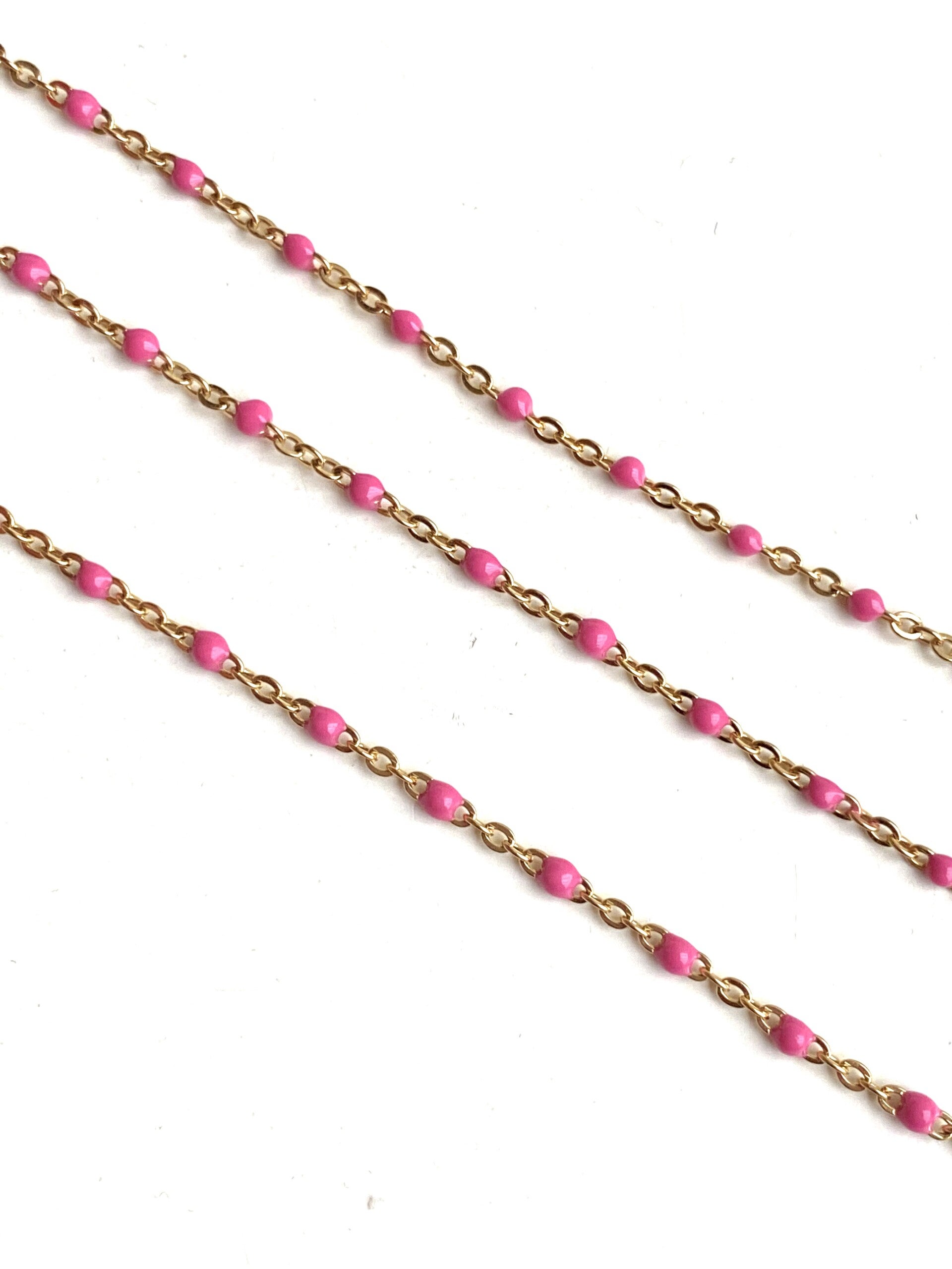 Stainless steel jasseron color dots Cherry pink - Gold