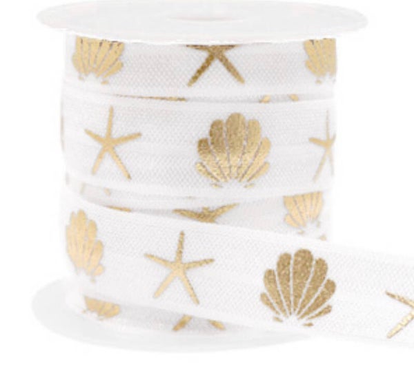 Elastisch ibiza lint sea shell white / gold. 