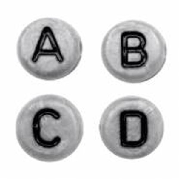 Letterkraal, zilver met zwart (rond) 