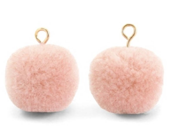 Bedels pompom met oog 15mm Salmon pink-gold