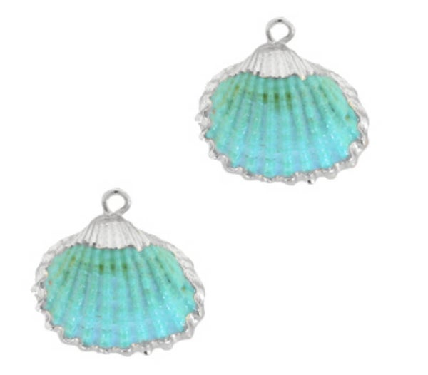 Schelp hanger Kokkel Turquoise blue - silver 
