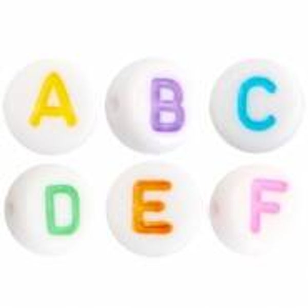 Letterkraal, wit met multicolour (rond) 