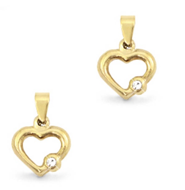 Stainless steel bedel hart met steentje goud
