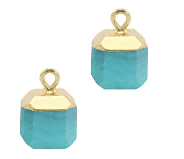 Natuursteen hanger square Turquoise blue - gold