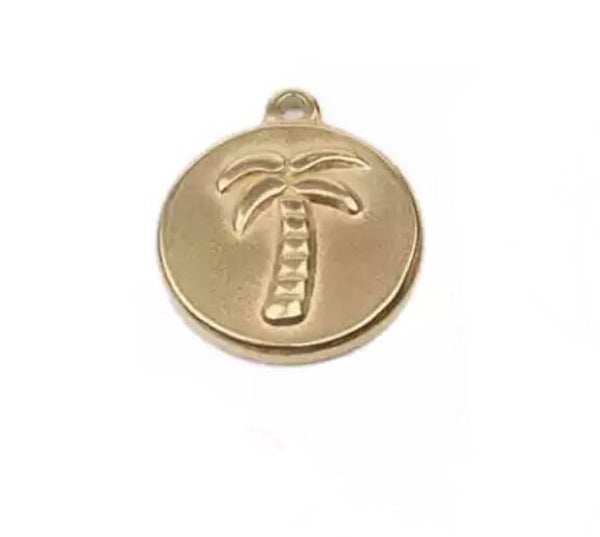 Stainless steel bedel Coin palmtree 15mm Goud