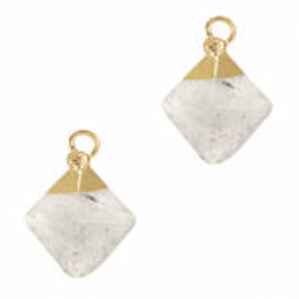 Natuursteen hanger kwarts white crystal gold