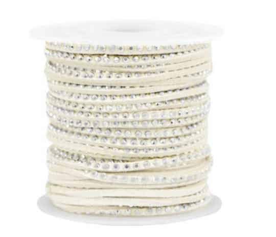 Imi Suede leer met strass 3mm. Silver - silk beige