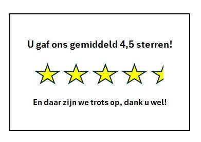 Afbeelding van 4,5 sterren en de tekst: Ü"U gaf ons 4,5 sterren, en daar zijn we trots op, dank u wel!"