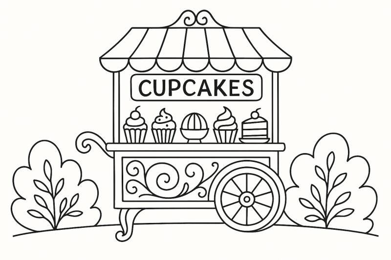 Verkoopkar met cupcakes