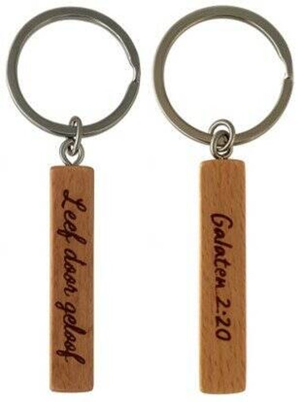 8785321610078 - Sleutelhanger hout - Leef door geloof