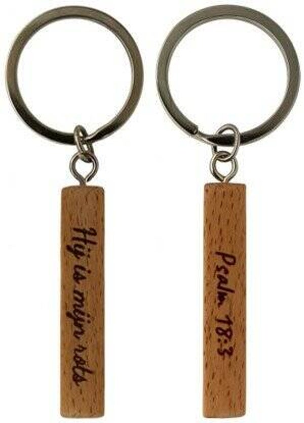 8785321610122 - Sleutelhanger hout - Hij is mijn rots